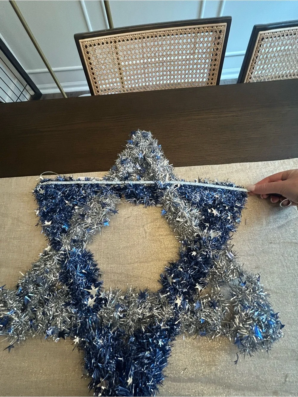 Star of David Hanukkah Wreath – Blue & Silver Tinsel Holiday Decor